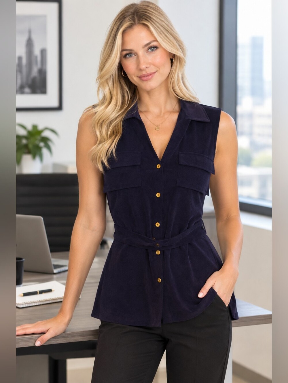 MICHAEL KORS  Sleeveless Button-Front Utility Top - Size M - NWT